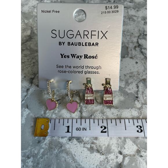 Sugarfix Baublebar Yes Way Rose Duo heart huggies bottle studs earrings NWT - Picture 3 of 3